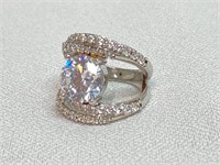 Sterling CZ Ring Large Round Center Stone