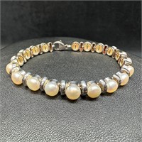 Sterling Silver Pearl Link Bracelet