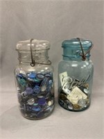 (2) Canning Jars with Vintage Buttons