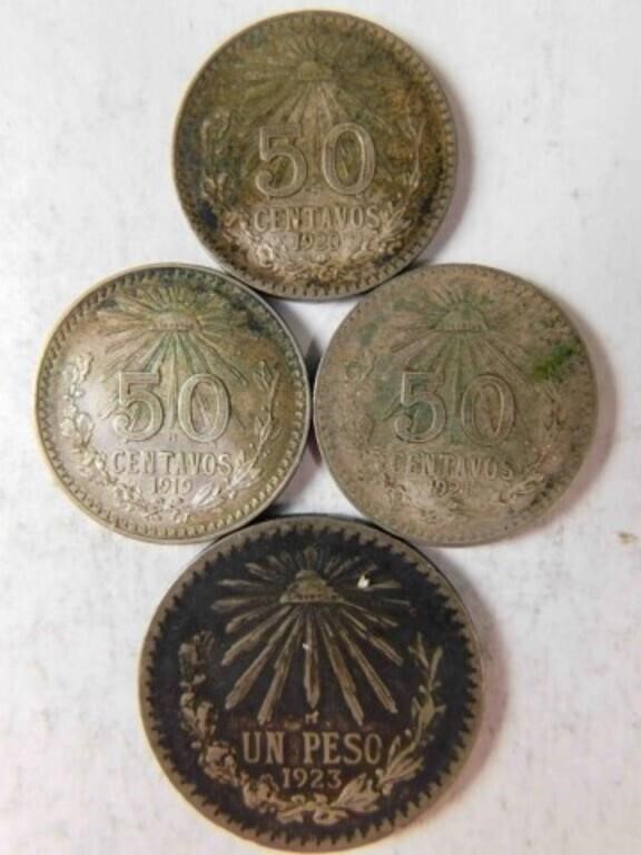 Mexican Un peso & 50 centavos (x3)