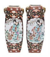 (2) CHINESE FAMILLE NOIRE ENAMELED PORCELAIN VASES