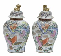 (2) CHINESE FAMILLE ROSE PORCELAIN TEMPLE JARS