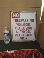 No Trespassing Violators Will Be Shot Sign 12x15in