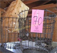 Vintage baskets: 3 metal, 1 veggie/fruit basket