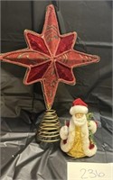 (2) vintage Christmas tree toppers; star / santa