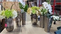6 Asstd Faux Flower Arrangements in Silver Vases