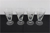 Set of Four Etched Glasses (Some Rim Damage)