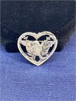 Sterling silver Heart bird brooch