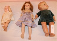 3 dolls:  12" vintage composition "Chuckles" a