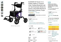 FM8027  ELENKER 2 in 1 Rollator 10 Wheels - Purp