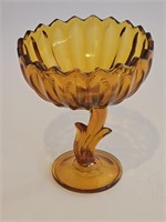 VTG AMBER GLASS PEDESTAL BOWL-VERY NICE