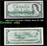 1954-1972 Canada 1 Dollar Note P# 74B Grades vf+