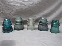 Lot of 5 Vintage Glass Insulators