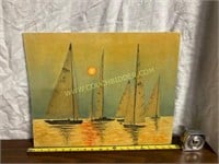 Beautiful Sunset Sailboats Painting by Lucille C
