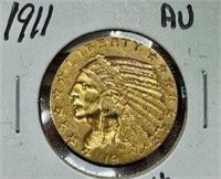 1911 $5 GOLD INDIAN HEAD - XF