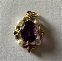 14K GOLD & AMETHYST PEARL PENDANT 2.2G