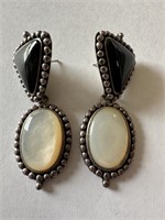 LARGE STERLING SILVER ONYX / CABOCHON EARRINGS
