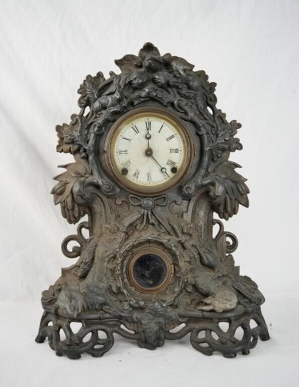 19 cen. Waterbury mantle clock " Fox and the Hare"