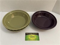 Longaberger 3 bowls, 2 green one purple