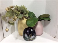 3 Different Sized Vases And Some Artificial