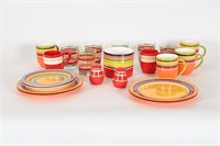 Fiestaware Glass Tumblers; Striped Mugs, Plates