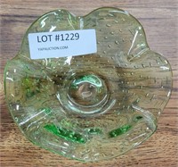 GREEN GLASS RUFFLED DISH