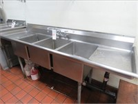 90" SS 3-COMPARTMENT SINK W/GREASE TRAP