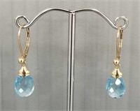 Pair of 10K gold & blue topaz briolette earrings