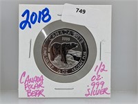 2018 1/2oz .999 Silver Canada Polar Bear $2