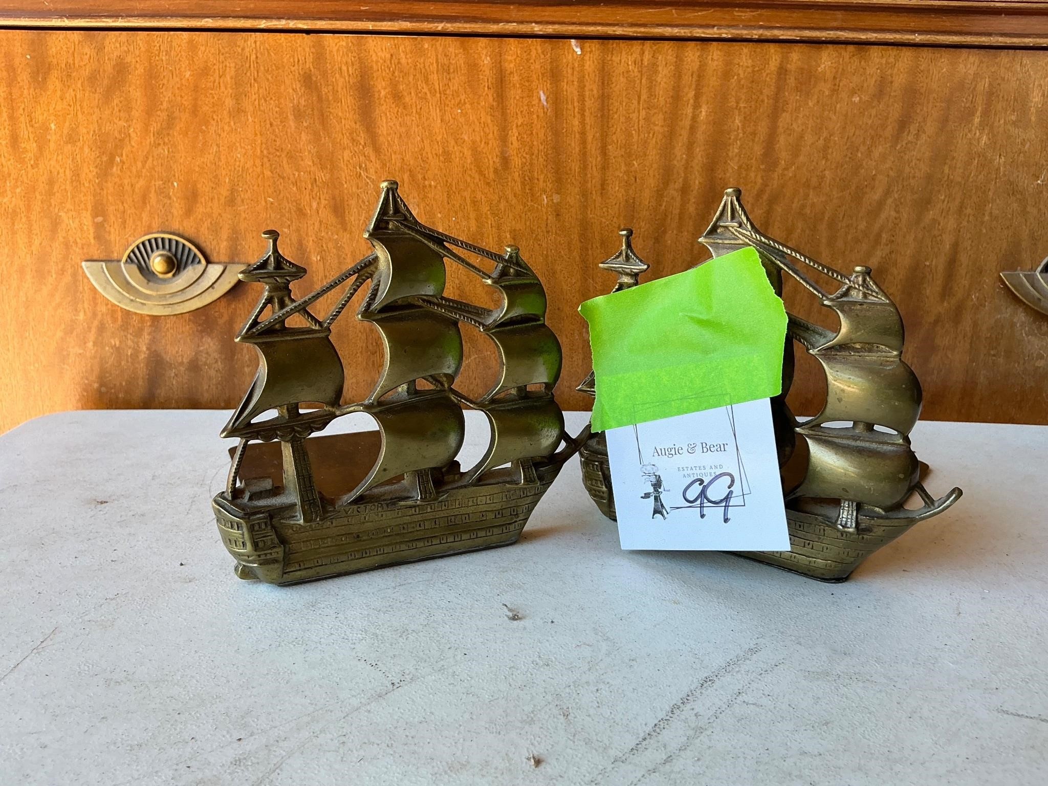 Brass Ship Bookends