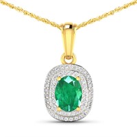 14KT Yellow Gold 1.00ct Emerald and Diamond Pendan