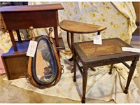 Wicker top stool, mirror, 2-shelf table, etc.