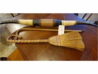 Long horn mounted, old broom, walking cane