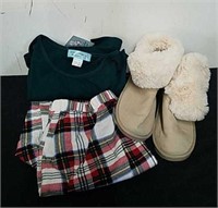 Size  M pajama set and size 5/6 fur lined boots.