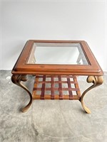 Glass top end table 28” x 24”
