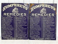 (2) Humphreys Remedies Tin Advertising Sign