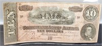 1864 $10 Confederate Note AU