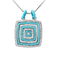 14KT White Gold 3.11ctw Turquoise and Diamond Pend