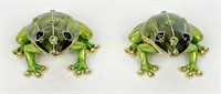 PAIR ENAMELLED GOLD FROG JEWELLERY BOXES