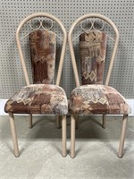 Pair of kitchen chairs. Metal with upholstered