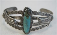 Vintage Navajo SS Turquoise Bracelet - Hallmarked