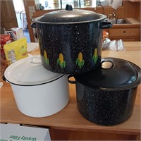 Enamelware Pots - Blue Speckle Corn Cobs