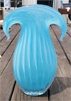13" Blue Opalescent Vase