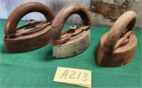 28 - LOT OF 3 ANTIQUE IRONS (A213)