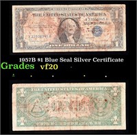 1957B $1 Blue Seal Silver Certificate Grades vf, v