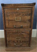 Two Drawer Wooden File Cabinet w/Brass Accents