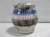 4"x 3.5" Signed Horse Hair Pottery Pot
