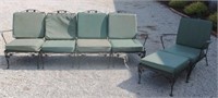 Vintage metal outdoor sectional, chair & ottoman