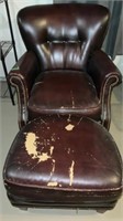 Vintage Leather Chair with Ottoman, has wear