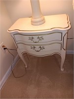 French provincial nightstand and lamp.